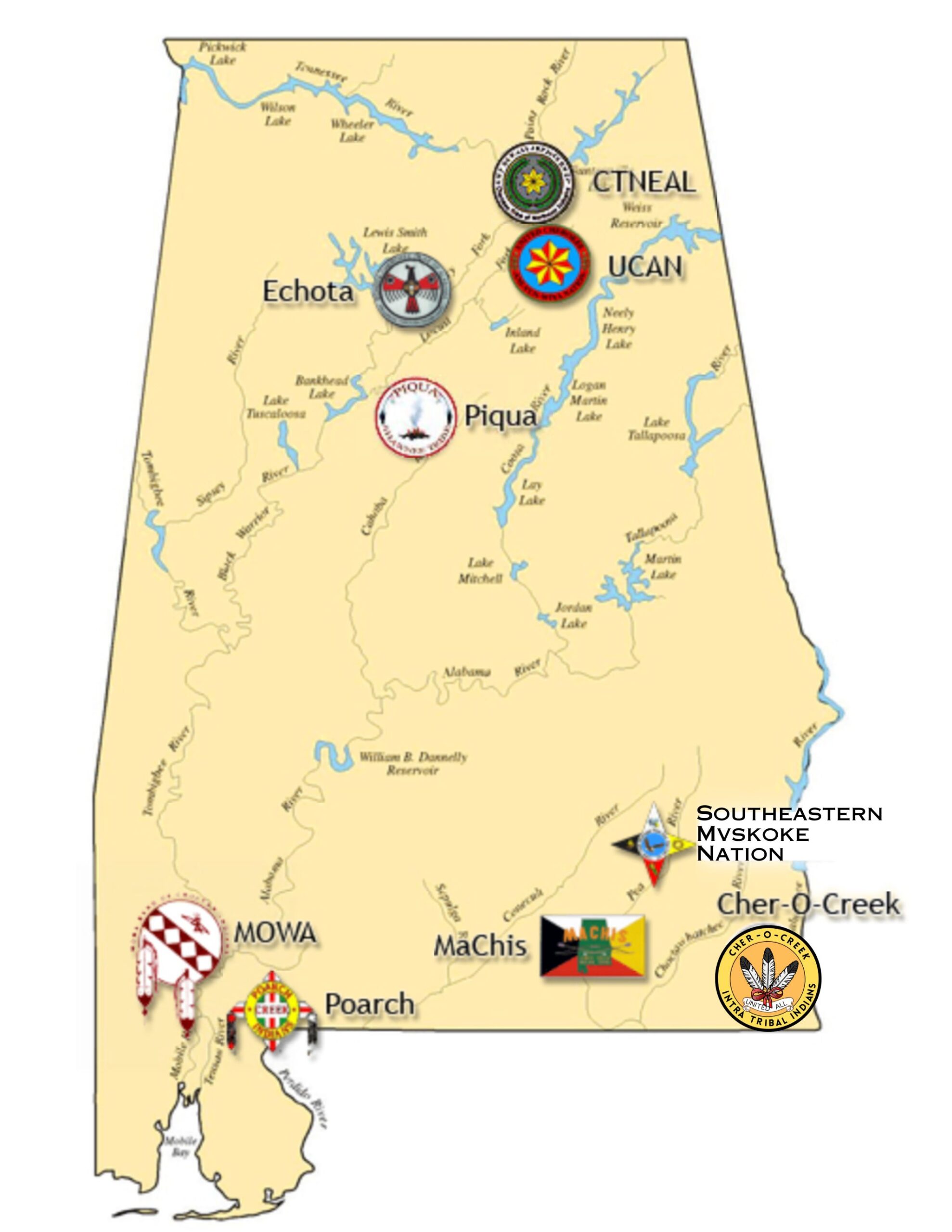 Map of State Recognized Tribes in Alabama